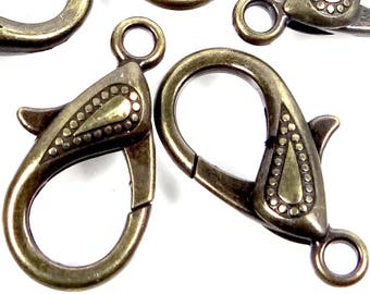 4 X- Large Antiqued Bronze Lobster Claw Clasps 30x15mm  (p149)