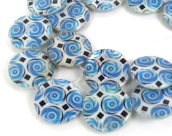 20mm Blue Circle Mother Of Pearl Disc Coin MOP Beads Full 16 inches strand  (e7883)