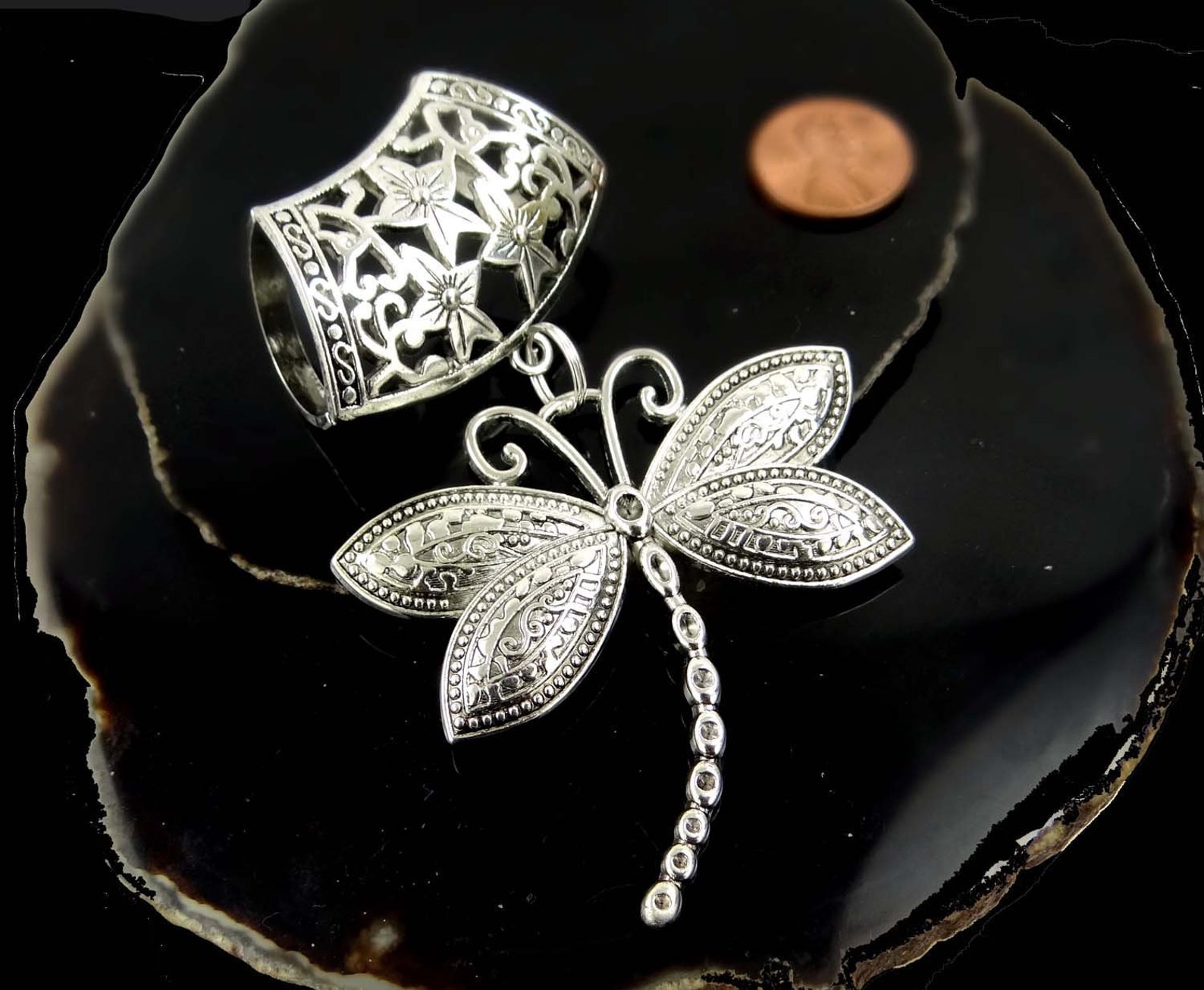 Scarf Pendant Silver Pewter Dragonfly Slide Charm Accessory Etsy