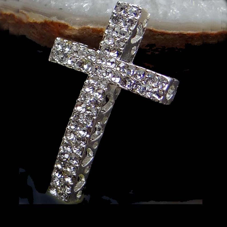 35mm Curved Crystal Rhinestone Cross Bracelet Connector Charm Bead ...