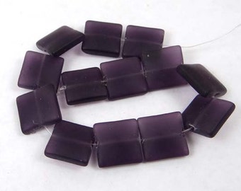 12mm Frosted Sea Glass Square Beads (13) - Plum / Dark Amethyst (e6613)