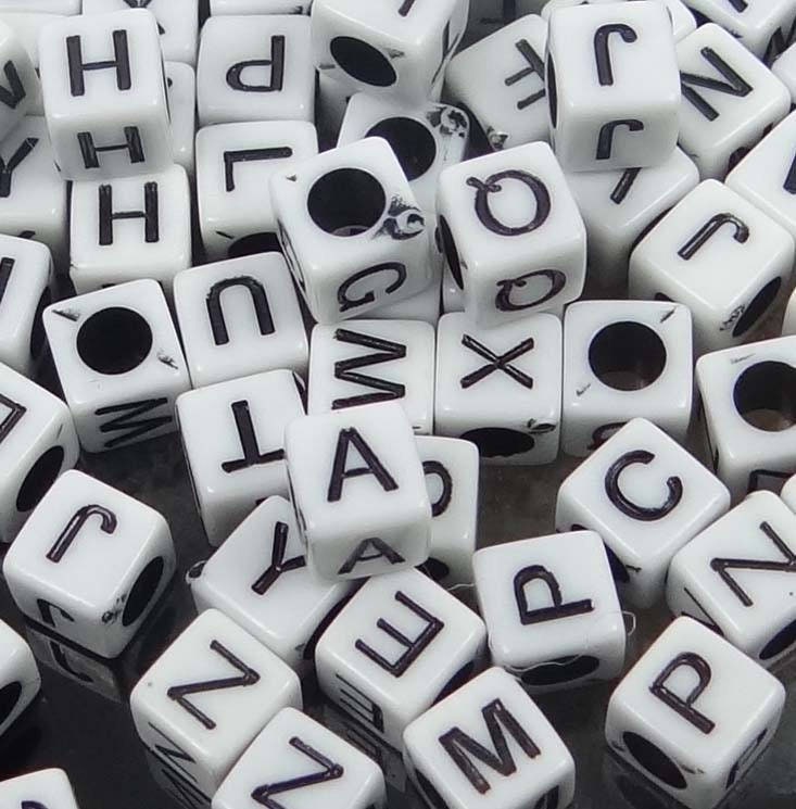 White Opaque 6mm Cube Alpha Beads - Colored Letter Mix (200pcs)