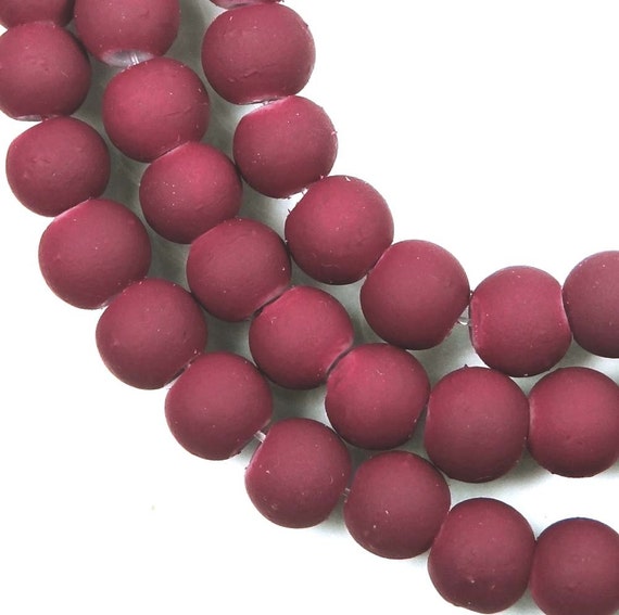 Pink 16/" 8mm Matte Frosted Neon Rubber Glass Round Beads