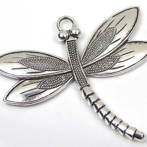 1 Antique Silver Pewter Dragonfly Focal Charm Pendant 58x67mm (p185)