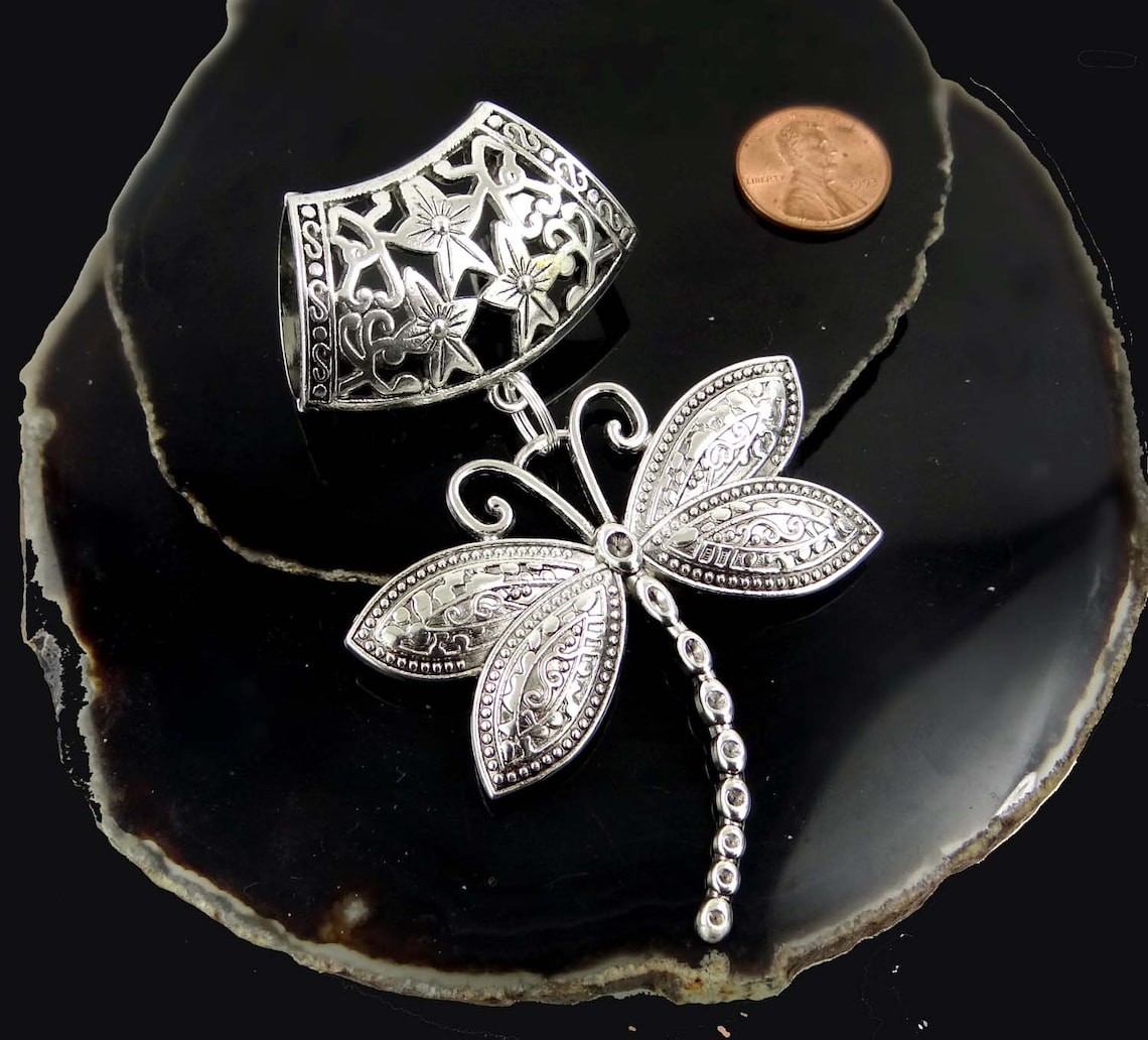 Scarf Pendant Silver Pewter Dragonfly Slide Charm Accessory Etsy