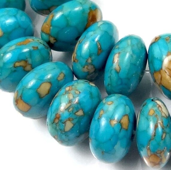 12x7mm Blue Mosaic Turquoise Rondelle Beads Beads e7288 28