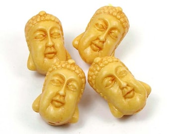 4 Yellow / Light Orange Resin Turquoise Buddha Emperor 3-D Pendant Beads  (e0015)