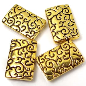 4 Pewter Large Golden Rectangle Focal Beads 23mm - Lead-Free (P220)