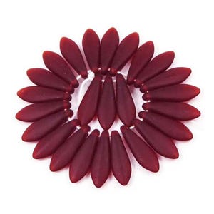 Czech Frosted Sea Glass Dagger Beads - Matte - Ruby 16mm (25 pc) (C230)
