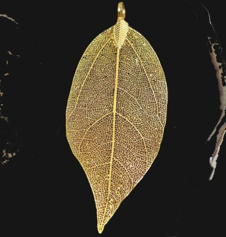 60-75mm Natural real Leaf Metalic Gold Plated Pendant e7117