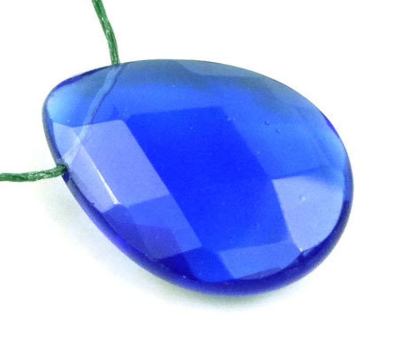 e4550 Indigo Blue Glass Quartz Faceted Teardrop Pendant 40mm