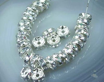 20 Silver Rhinestone Rondelle Beads 6mm (p104)