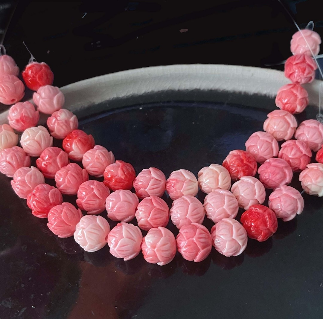 10mm Pink Shell Lotus Flower Yoga Mala Round Beads, Fluted Giant (15 ...