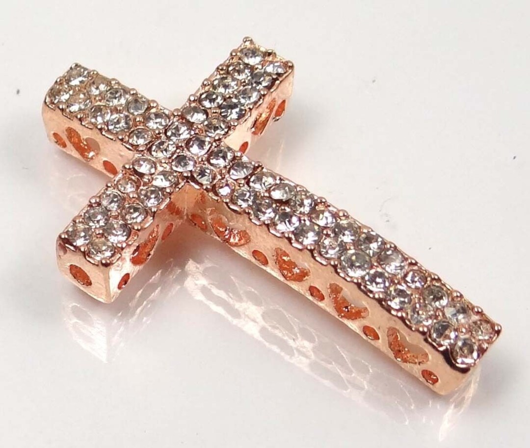 35mm Rose Curved Crystal Rhinestone Cross Bracelet Connector Charm Bead ...