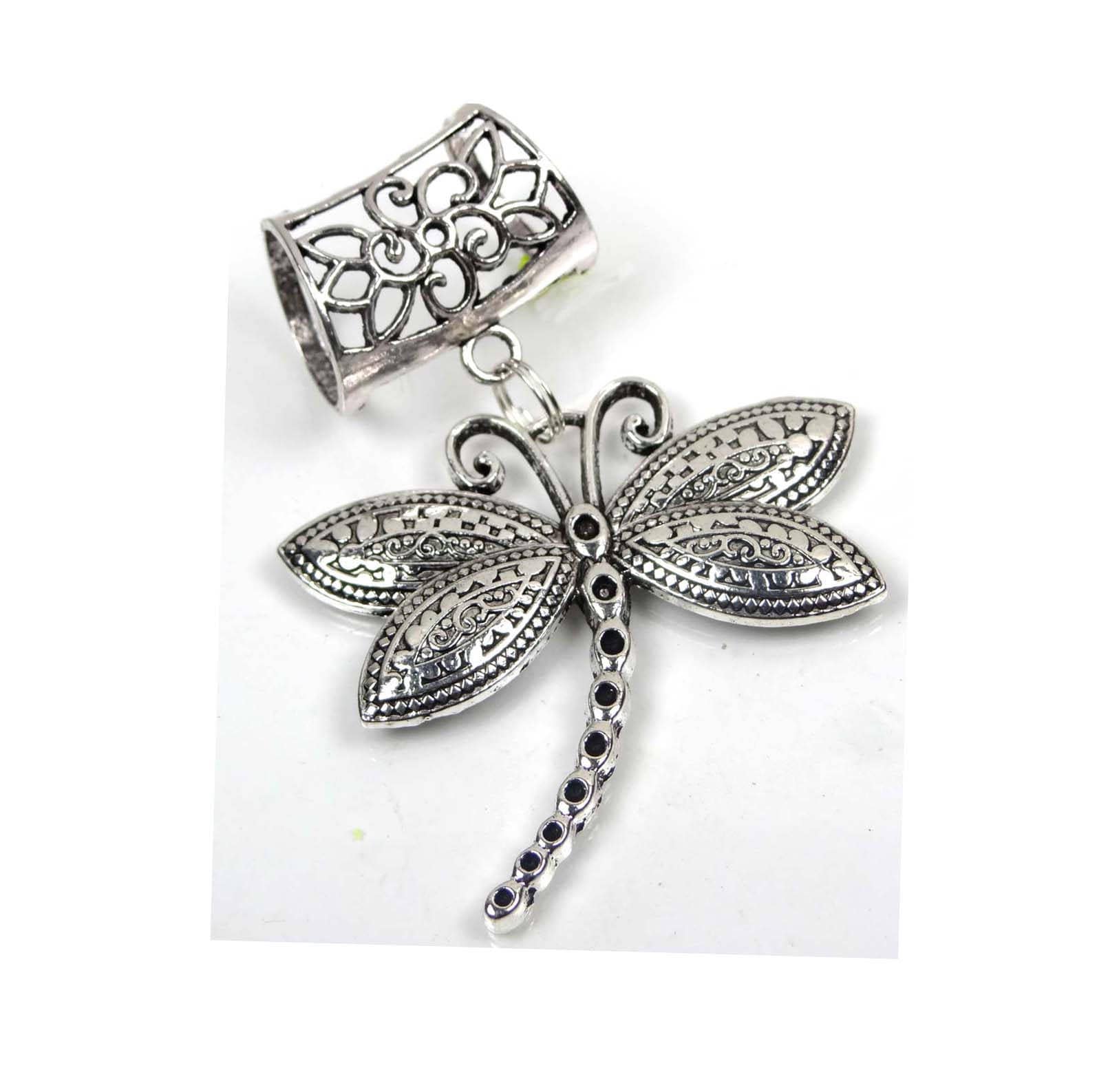 e8052 Scarf Pendant Silver Pewter Dragonfly Slide Charm Accessory