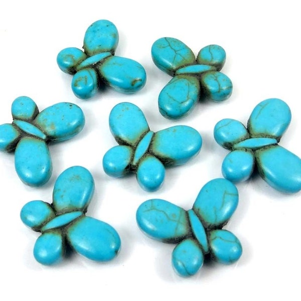 6 Blue Howlite Turquoise Butterfly Beads 20x25mm  (e7294)