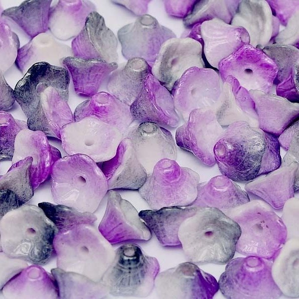 25 Czech Glass Flower Cup Beads 7 x 5 mm - Chalk White Funky Purple (C396)