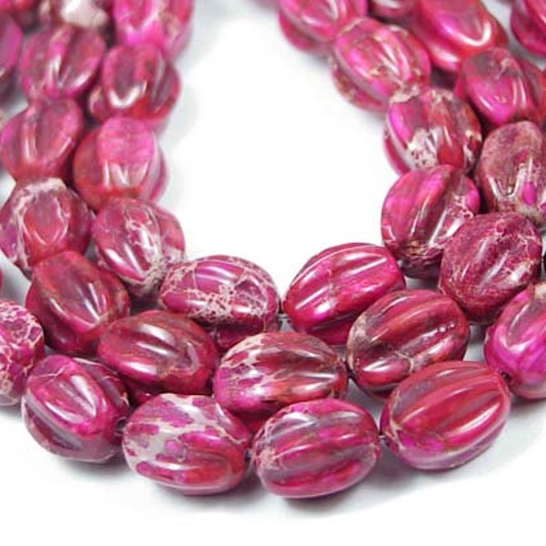 Pink Snakeskin Aqua Terra Jasper Carved Melon Beads (12 pc) (e5857)