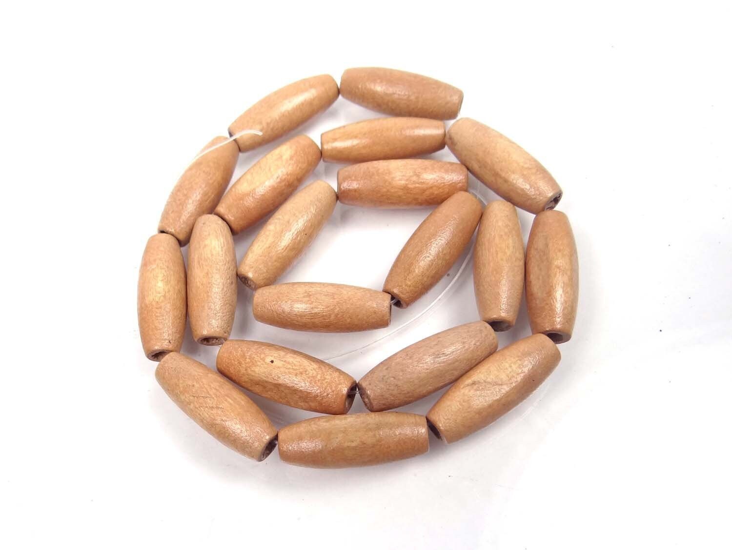 23x8mm Beige / Light Gamboge Natural Wood Barrel Beads 16