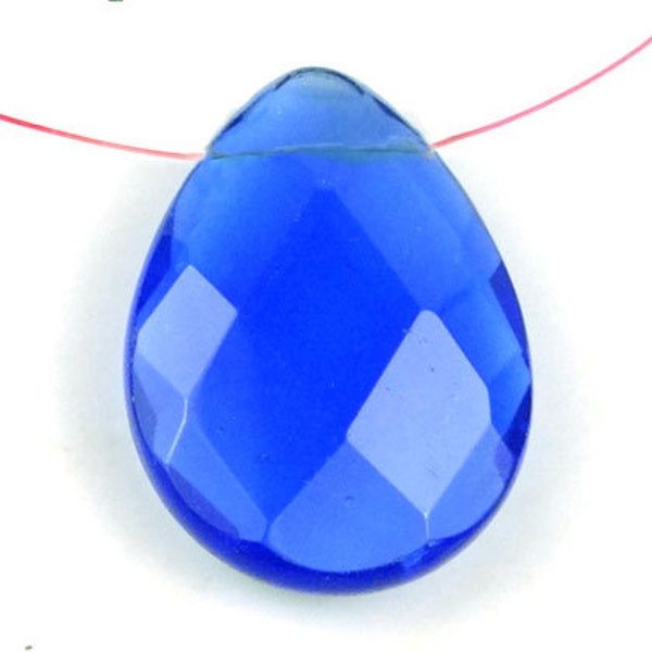 Indigo Blue Glass Quartz Faceted Teardrop Pendant 40mm (e4550)