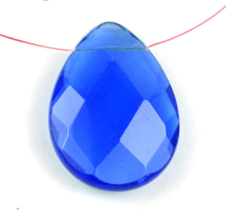 e4550 Indigo Blue Glass Quartz Faceted Teardrop Pendant 40mm