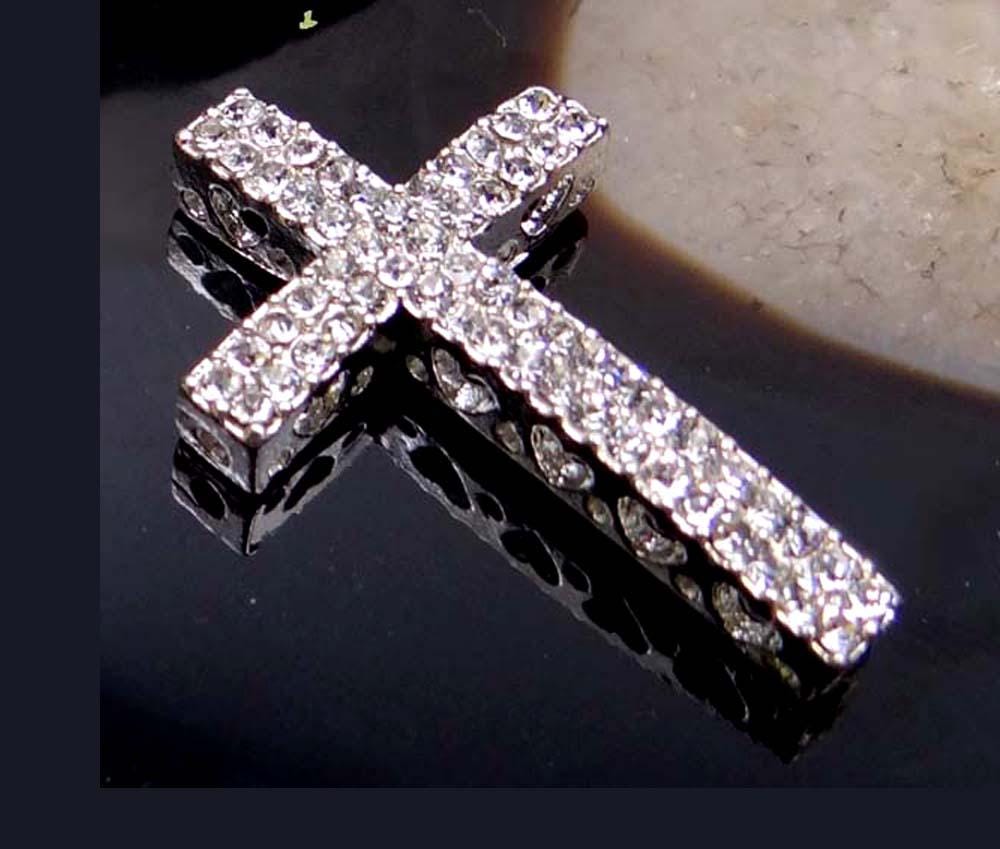 35mm Curved Crystal Rhinestone Cross Bracelet Connector Charm Bead ...