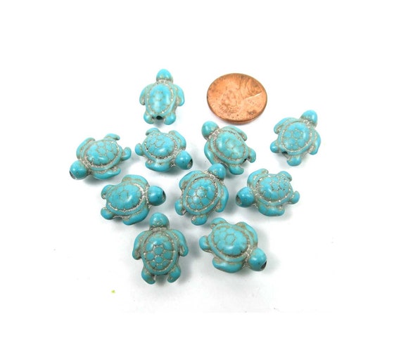 18x14mm Antique off White Turquoise Turtle Tortoise Beads 12