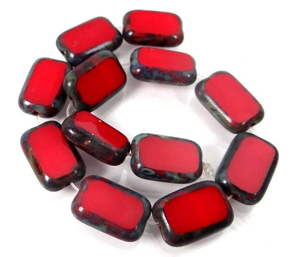 12x8mm Czech Glass Rectangle Beads Amethyst 12 Picasso 