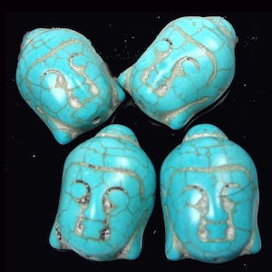 4 Kwan-Yin Blue Turquoise Pendant Focal Beads 30x20mm Guan Yin Guanyin (e6037)