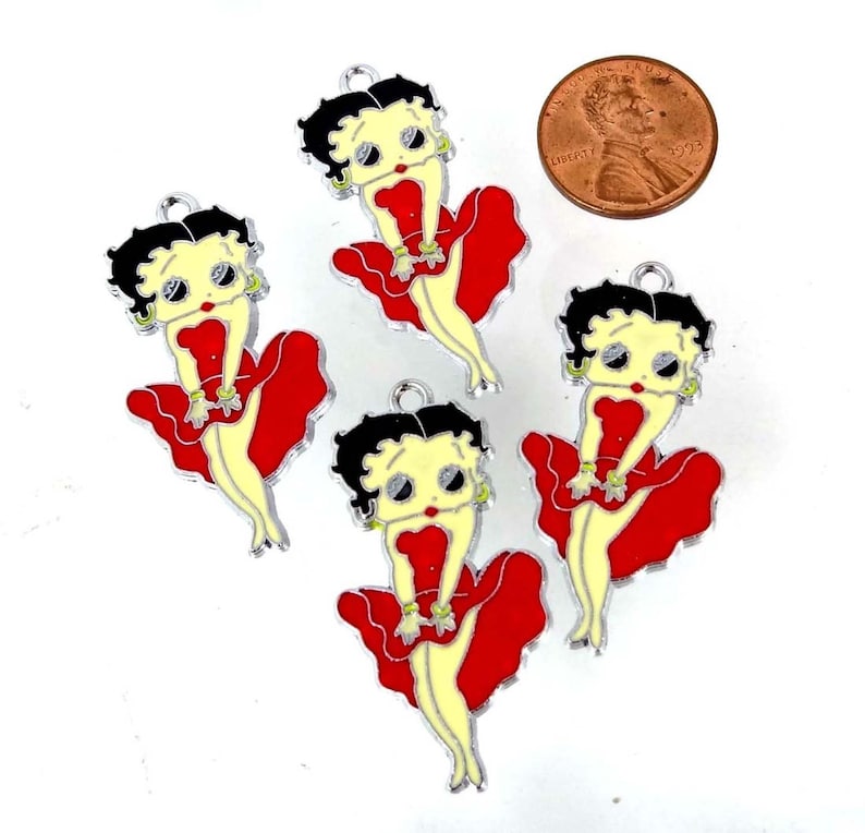 4 BETTY BOOP Marilyn Monroe Stance Red Dress Enamel Metal Pendant Charms Girl (e8038) 