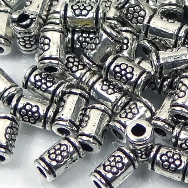 50 Silver Pewter Thai Karen Style Imprint Tube Cylinder spacer Beads (p174)