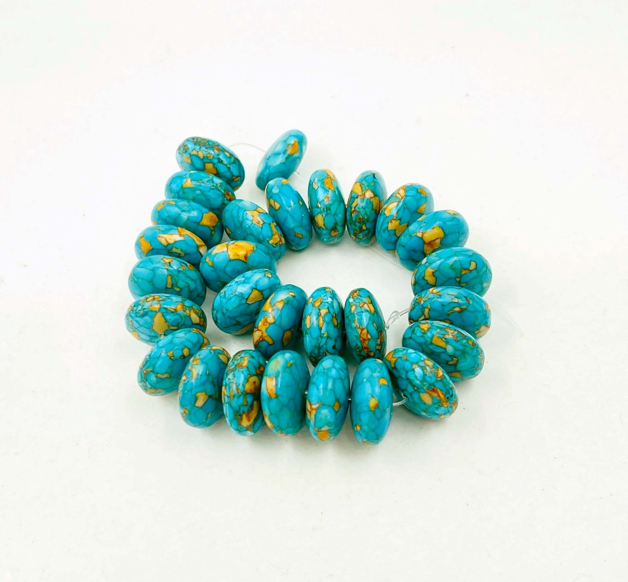 thumbnail interactive-video image 1 of Black Howlite Turquoise Briolette Teardrop Beads – 25x10mm, 1mm Hole, 25-Piece Lot (New Without Tags) 1 of 2