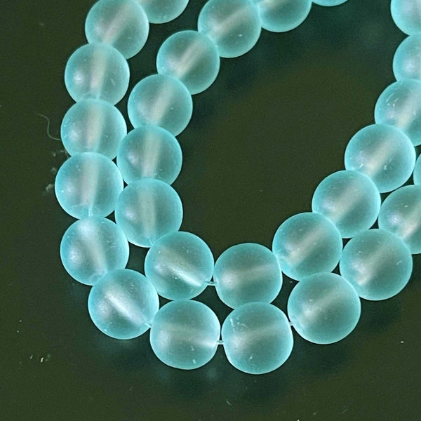 10mm Seafoam Blue 25 Frosted Sea Glass Round / Rocaille Beads Matte  (e7798)