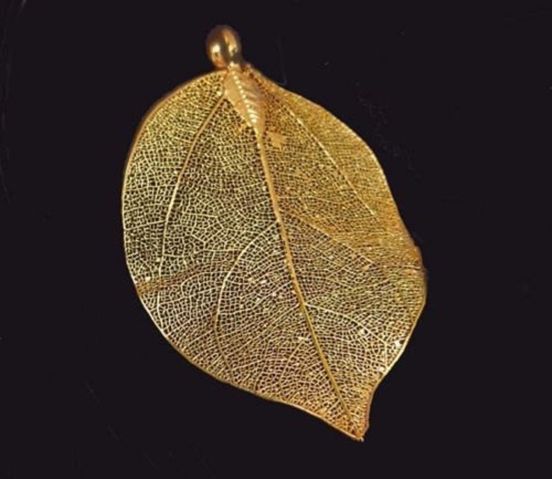 60-75mm Natural real Leaf Metalic Gold Plated Pendant e7117