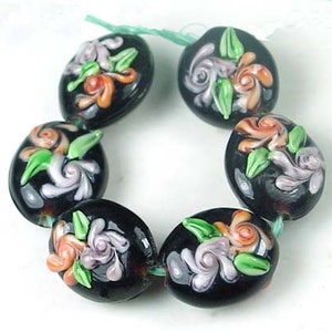 6 Lampwork Handmade Beads Primrose Flower Oval (L815)