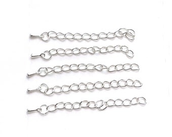 1, 4, 20 or Bulk 50 pcs  Necklace Extender Chain Silver Plated Iron Bracelet Extension 2 inches with Teardrop Tail Charm End (p501)