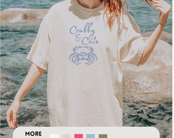 Crabby & Cute Comfort Colors T-Shirt, Minimalist Beach Tee
