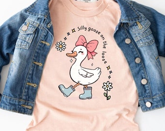 Silly Goose Kids Shirt, Silly Goose On The Loose Kids Tee,  Funny Farm Animal Shirt, Birthday Girl Tee, Grandchild, Cute Gift for Girl