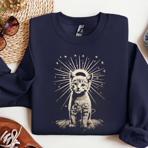 Cute Cat Sunburst Boho Shirt, Celestial Folklore Kitty TShirt, Cat Lover Gift For Women Whimsigoth Tee Weirdcore, Alternative Grunge T-Shirt