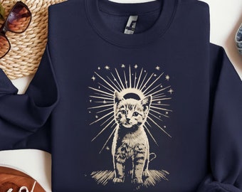 Celestial Cat Sunburst T-Shirt, Boho Whimsigoth Kitty Tee