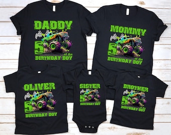 Monster Truck Birthday Gift Tee Neon Green Shirt, Boys Custom Monster Truck Birthday Shirt, Custom Personalized Birthday Shirt,  Cars Bday
