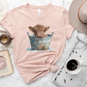 Highland Cow Calf Farm Shirt, Western Shirt, Cowgirl Shirt, Cute Cow Shirt, Country Girl Shirt, Western Shirt, Farm Life Tee, Rodeo Shirt