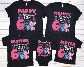 Custom Stitch and Angel Birthday Shirt, Kids Stitch Birthday Shirt, Family Stitch and Angel Birthday Party Shirt, Stitch Birthday Girl Shirt