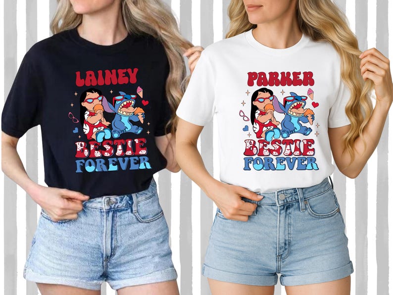 Custom Name Vintage Disney Lilo & Stitch Shirt, Disney Bestie Forever Shirt,Disneyland Family Matching Trip,WDW Magic Kingdom,Disneyland Tee