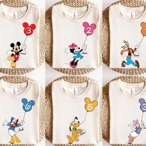 Custom Disney Birthday Shirt, Mickey Mouse Balloon Shirt Personalized Mickey & Friends Birthday Sweatshirt Custom Personalized Birthday Gift