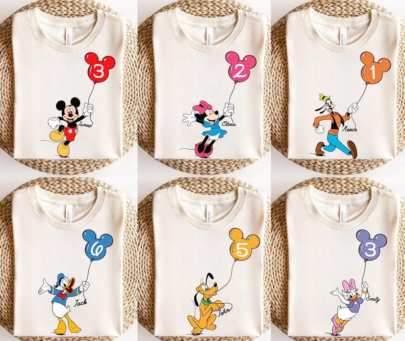 Custom Disney Birthday Shirt, Mickey Mouse Balloon Shirt Personalized Mickey & Friends Birthday Sweatshirt Custom Personalized Birthday Gift
