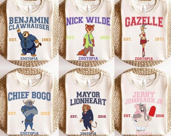 Zootopia Varsity Shirt, Zootopia Crew Shirt, Family Trip Tee,  Birthday Gift for Zootopia Fan, Nick Wilde, Judy Hopps, Gazelle, Flash, Yax