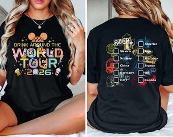 Epcot World Showcase 2026 T-Shirt: Mickey and Friends Drinking Team