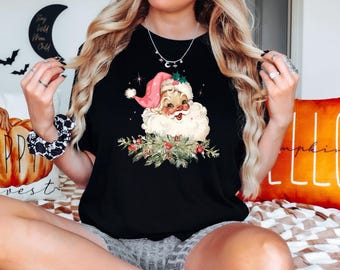 Vintage Santa Shirt, Retro Pink Christmas Sweatshirt, Holiday Clothing