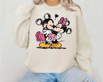 Minnie and Mickey Kiss Sweatshirt, Disney Couple Matching Tee